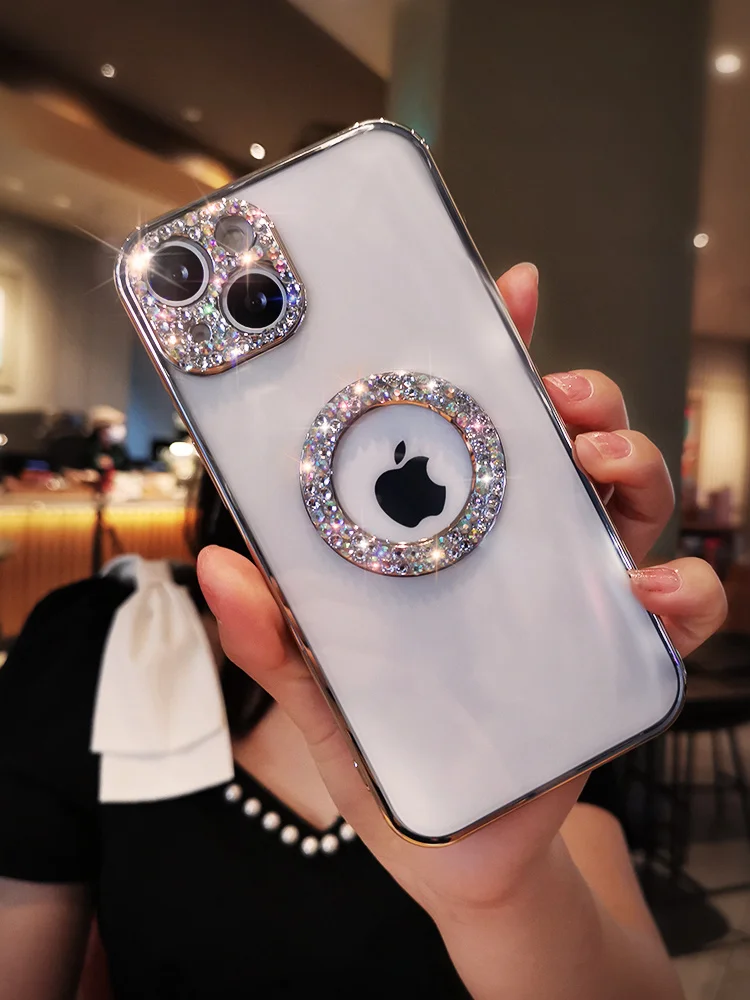 

Luxury Glitter Bling Diamond Plating Phone Case For iPhone 14 13 12 11 Pro Max XS XR X 14Plus Lens With Drill Anti-fall Cover