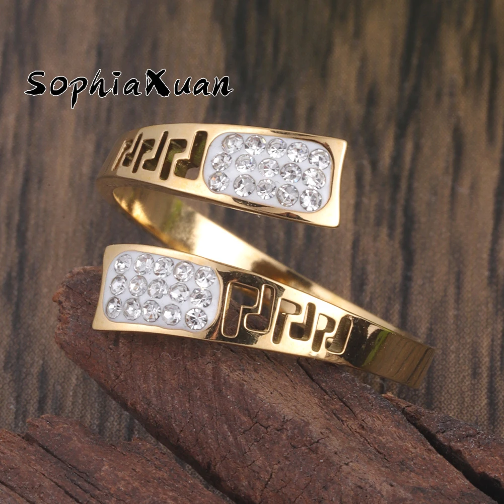 

SophiaXuan 2023 New Patterned Ring Stainless Steel Gold Color Luxury Design Rings Trendy Gift Inlaid Zircon Ring for Women Girls