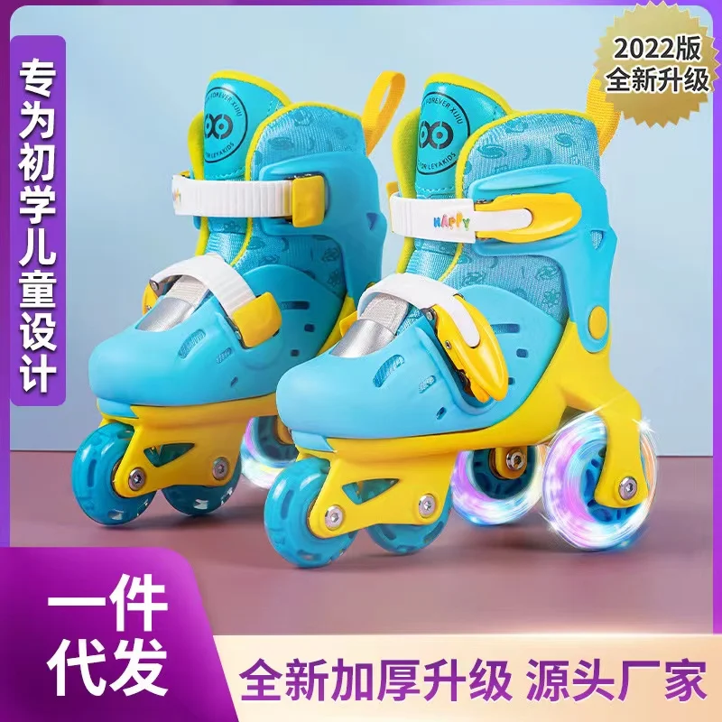 Roller Skates Shoes Patines 2 Row A Full Set Of  Adjustable Quad 4 Wheels Kids Skating Sneakers Children Beginners