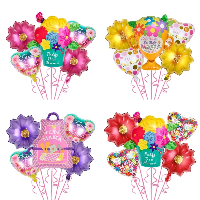 

1Set Spain Mother Vase Apron Foil Balloons Sunflower Baloes Heart Love Feliz Dia Mama Gifts Happy Mother's Day Decorations