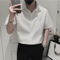 2022 korean style plaid shirts men short sleeve loose shirts male streetwear social party chemise homme hip hop harajuku top