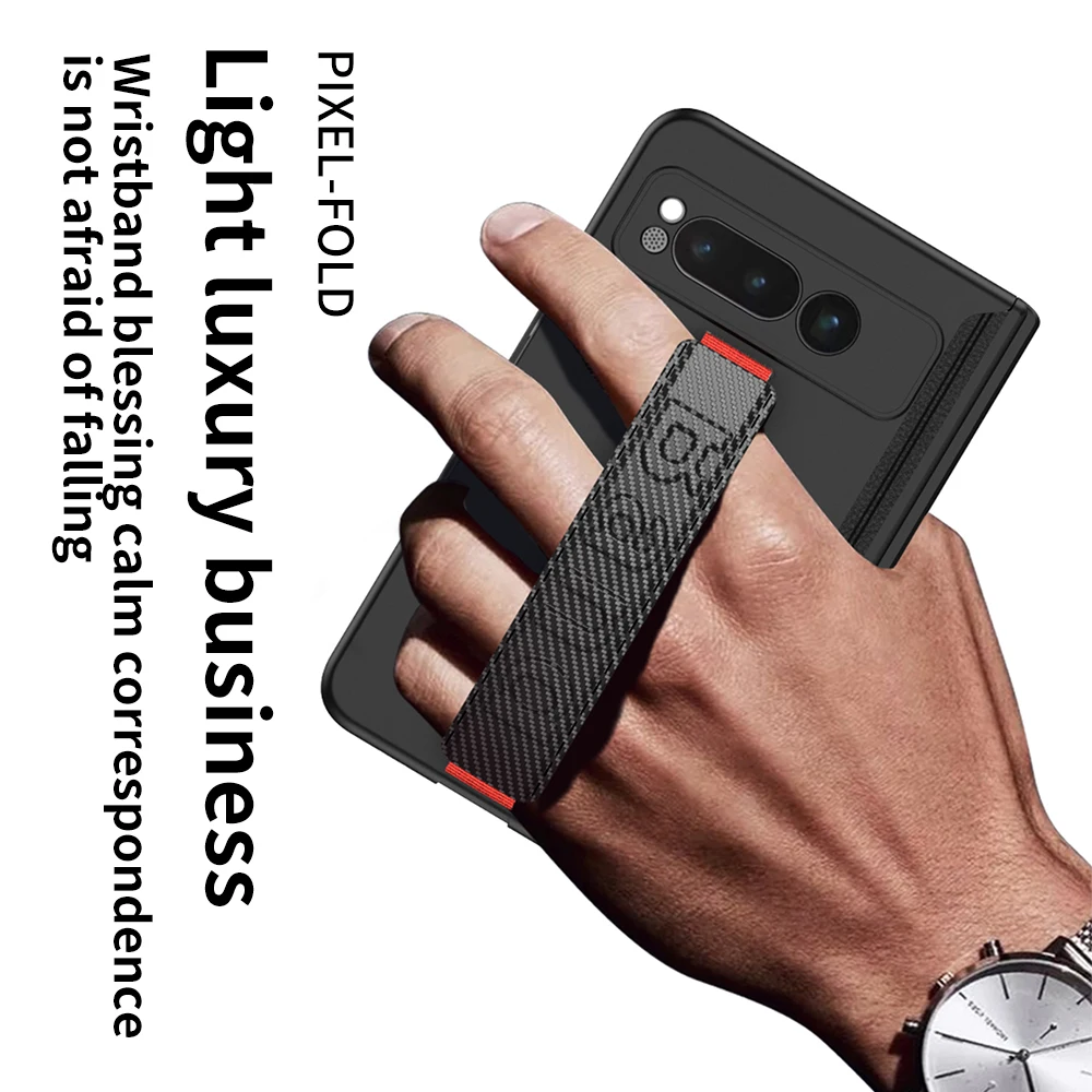 Magnetic Hinge Case For Google Pixel Fold Wrist Strap 360 Full Protector Kickstand Cover For Pixel Fold Shockproof Armor Cases