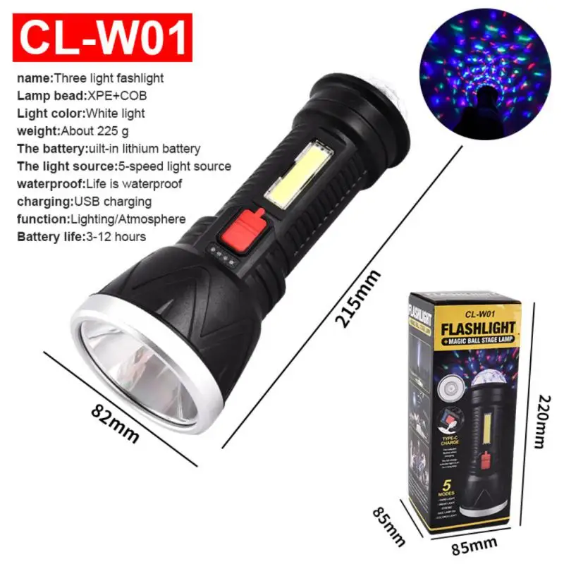 

High Quality Waterproof Camping Lamp Torch Colorful Disco Flashlight Wholesale Stage Light 2023 New Usb Rechargeable Powerful