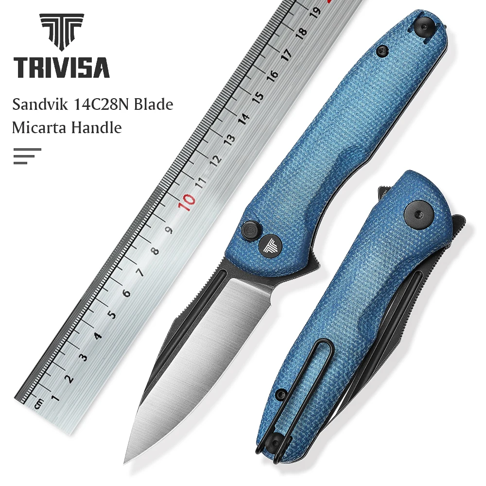 

TRIVISA 3.26" 14C28N Folding Knife for men，EDC Pocke Knives with Clip for Camping Tool，Front Flipper Blade Micarta Hanlde