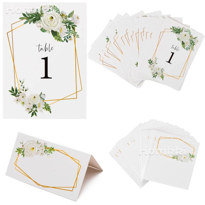 75Pcs Wedding Table Numbers Card Greenery Eucalyptus Simple Elegant Flower Golden Frame for Engagement Baby Shower Anniversary
