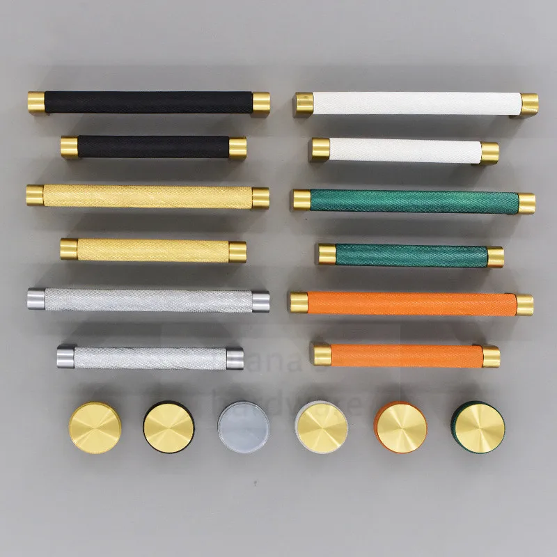 

Wholesale Knurled Brass Cabinet Door Modern Simple Wardrobe Drawer Cabinet Nordic Single Hole Cabinet Handle All Copper Handle
