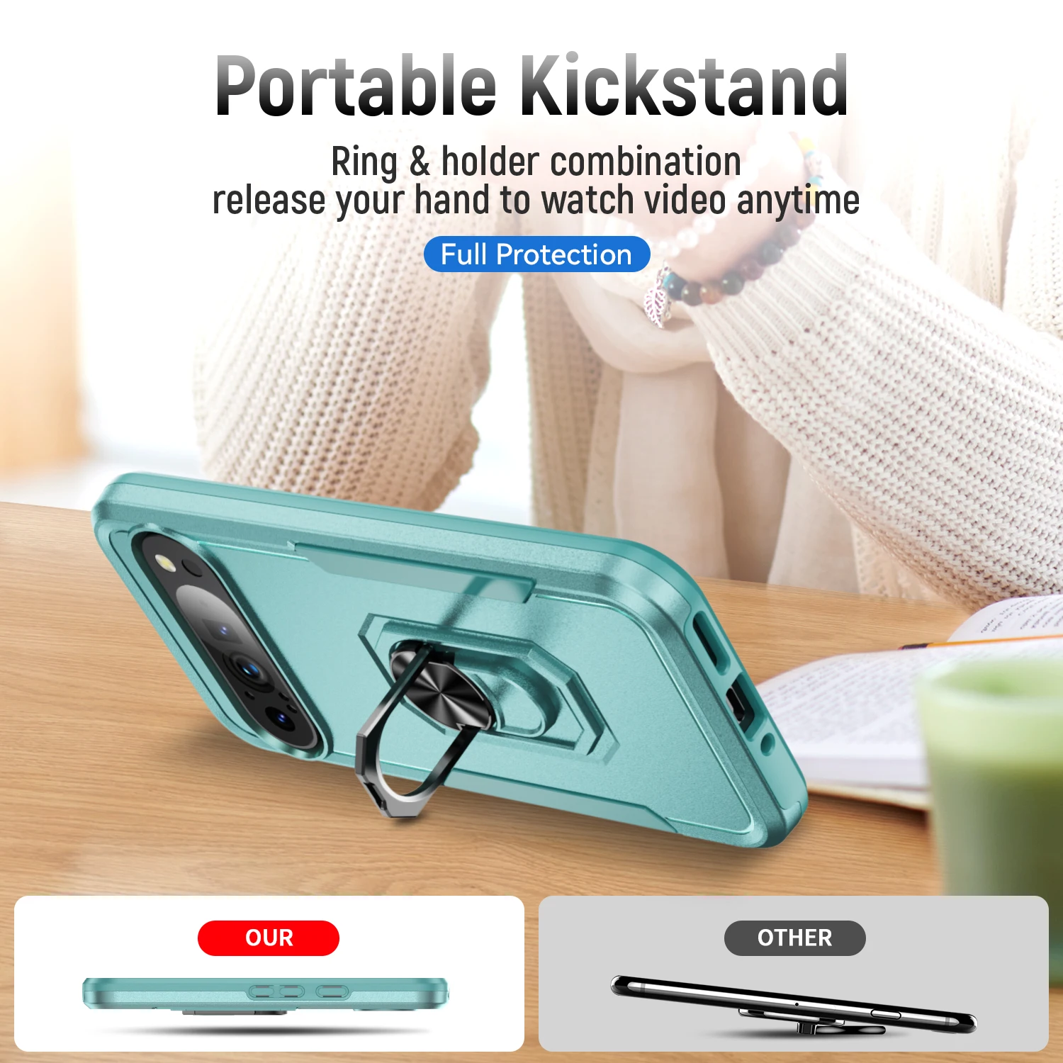 Противоударный кольцевой магнитный чехол-подставка для Google Pixel 9 Pro 8A 8 7A 7 6A 6