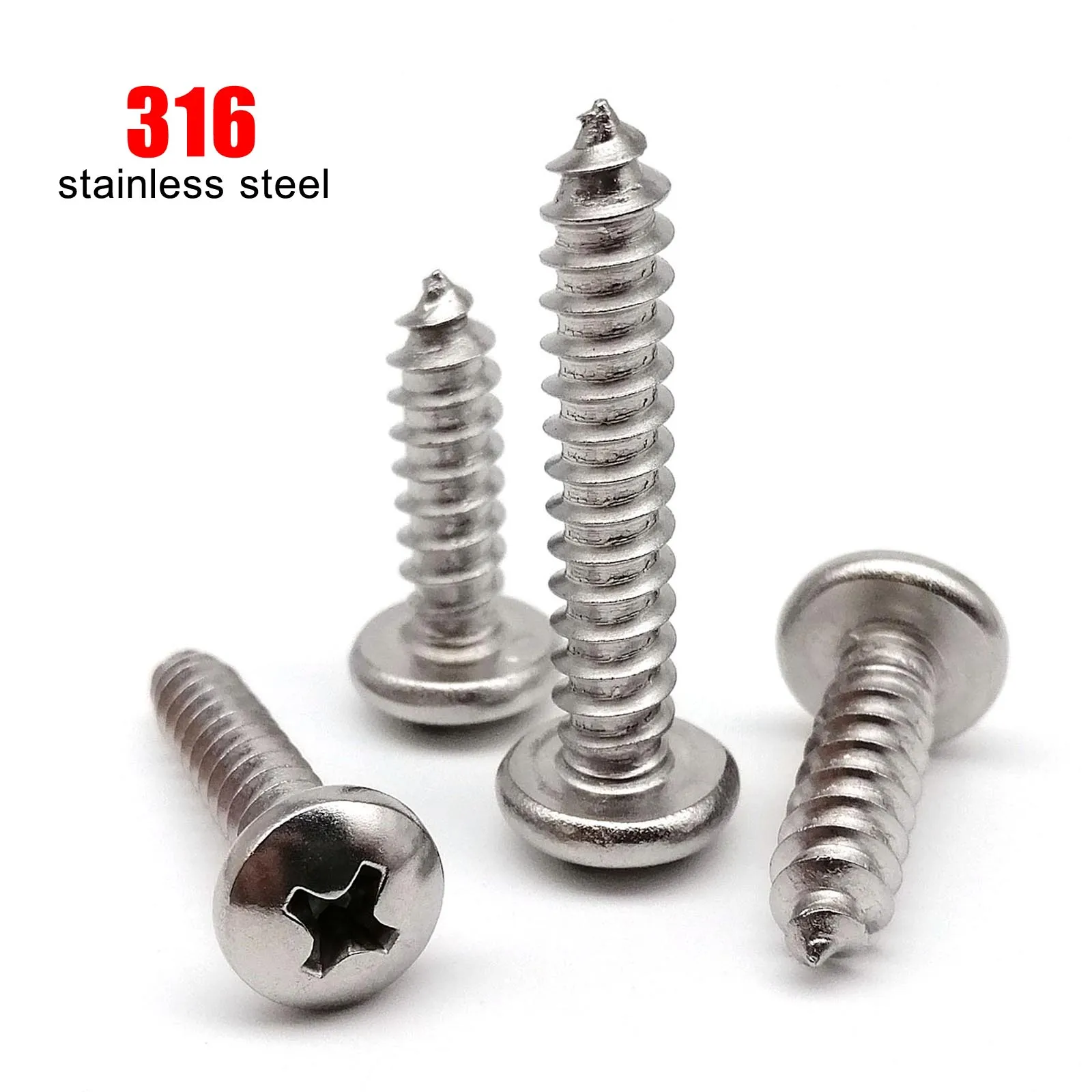 

10/50X M2 M3 M4 M5 M6 High Quality 316 A4-80 Marine Grade Stainless Steel Cross Phillips Pan Round Head Self Tapping Wood Screw