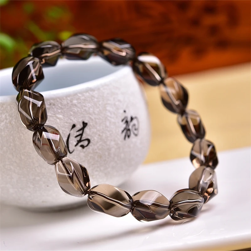 Натуральный дымчатый кварцевый браслет с бусинами