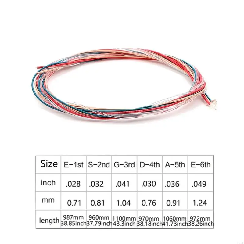Цветные стальные струны для акустической гитары 6 шт.