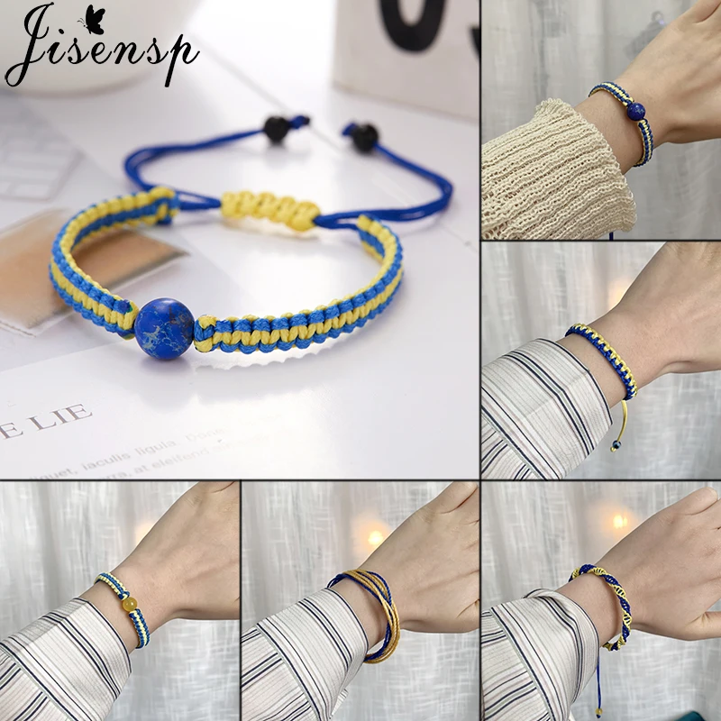 

Jisensp Creative Yellow Blue Color Woven Rope Charm Bracelets for Women Men Couple Bangle Handmade Jewelry Travel Party Wrist