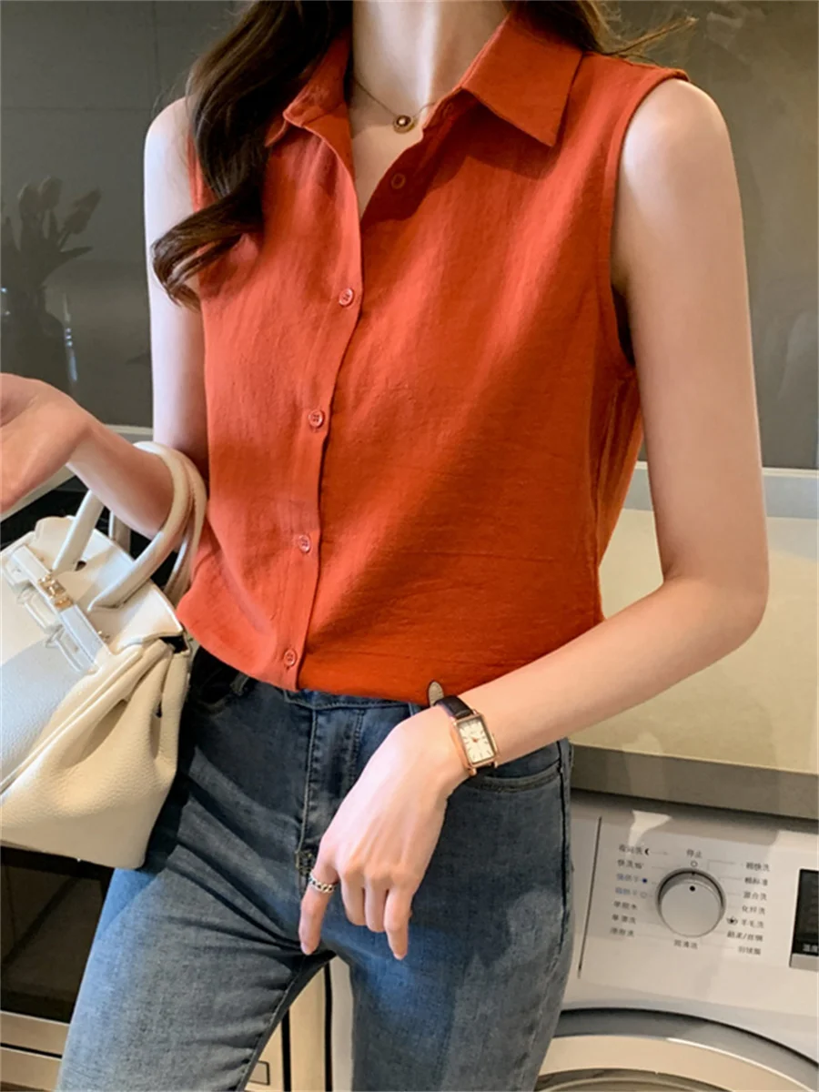 Sleeveless Chiffon Shirts Women Summer 2024 New Elegant Lapel White Shirt Loose Western Sle Base Vest Top