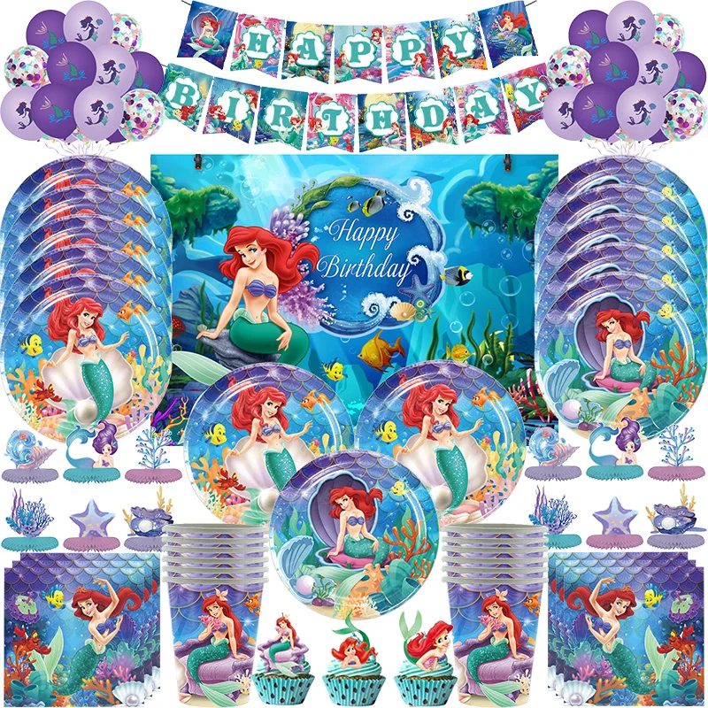 Русалочка украшение для дня рождения принцесса Ариэль набор бумажной посуды