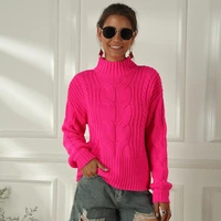 womens fluorescent long sleeve cable knit half turtleneck pullover sweater