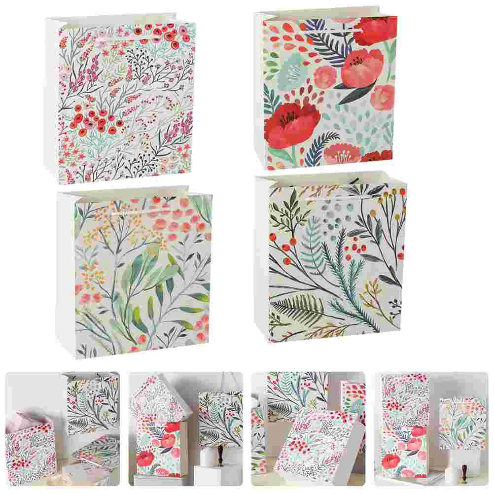 

4Pcs Flower Pattern Gift Bag Holiday Paper Gift Bags Packing Bag Christmas Favor Bags Merchandise Bag Paper