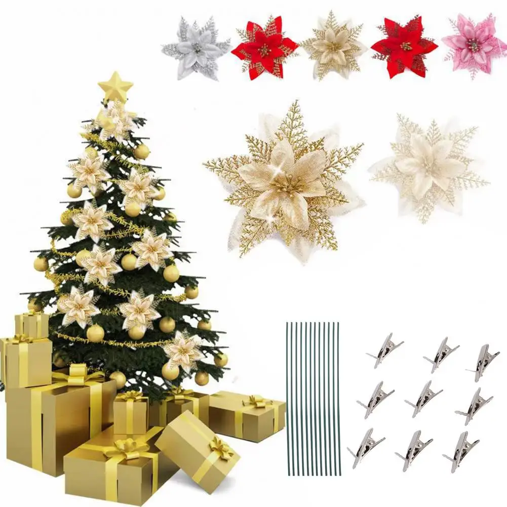 

10 Pcs Christmas Flower Spring Clips Mini Metal Clips Elastic Stainless Tree Ornament Fixed Clip Hair Clips Fake Flower Poles