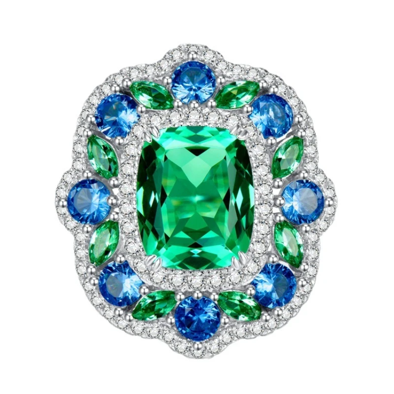 

SpringLady Vintage 925 Sterling Silver 8*10MM Cushion Paraiba Tourmaline High Carbon Diamonds Gemstone Rings Fine Jewelry