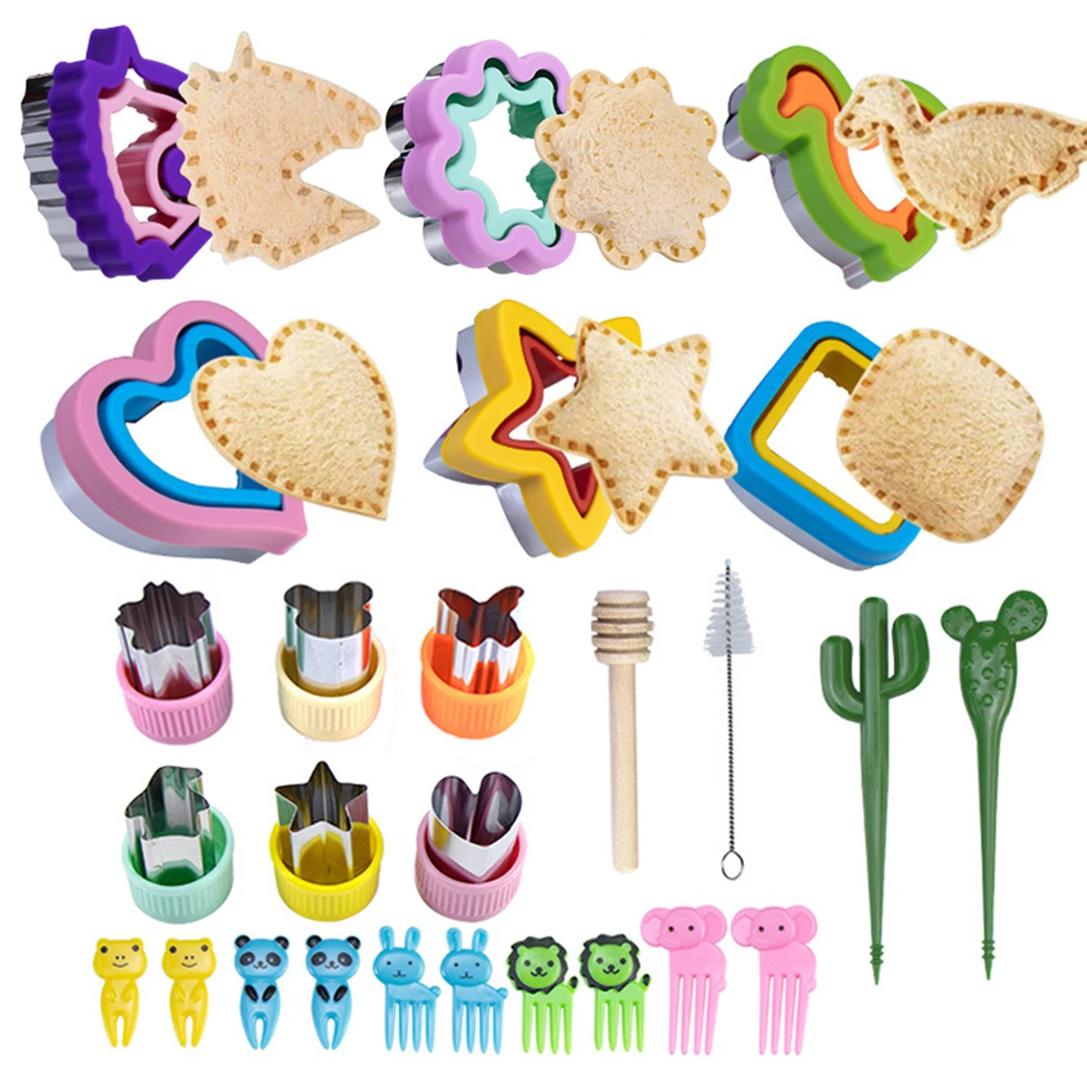 

26Pcs Sandwich Cutters and Sealer Set Stainless Steel Vegetable Fruit Cutting Mold with Fruit Forks Reusable Sandwich Bread