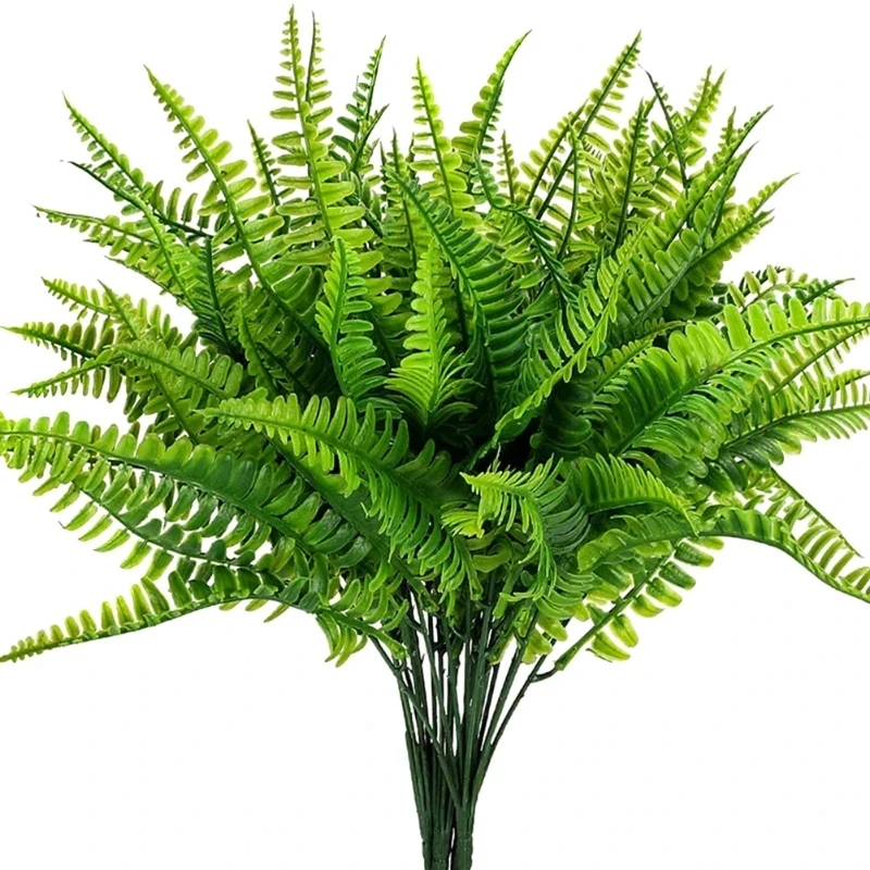 

7 Forks Artificial Plants Persian Leaf Plastic Ferns Green Leaves Wedding Home Room Table Background Fake Plant Floral Decor