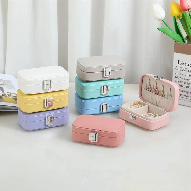 

Macaron Color Double-layer Jewelry Organizer Earrings Storage Box Pu Necklace Earrings Ring Jewelry Box Portable Jewelry Box