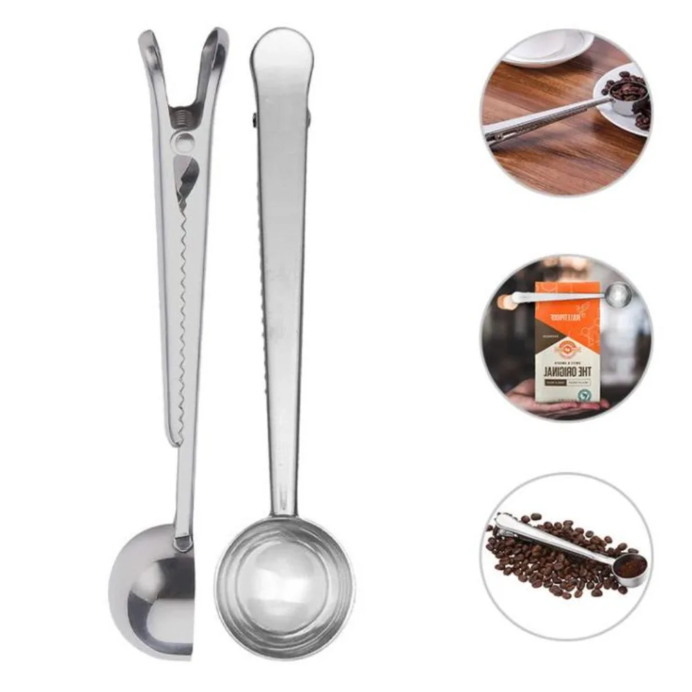 

500pcs Coffee Spoon Stainless Steel Kitchen Supplies Scoop With Bag Seal Clip Coffee Measuring Spoon