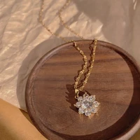 fashion sunflower zircon necklace for women pendant flower daisy choker clavicle chain shine wedding female jewelry accessories