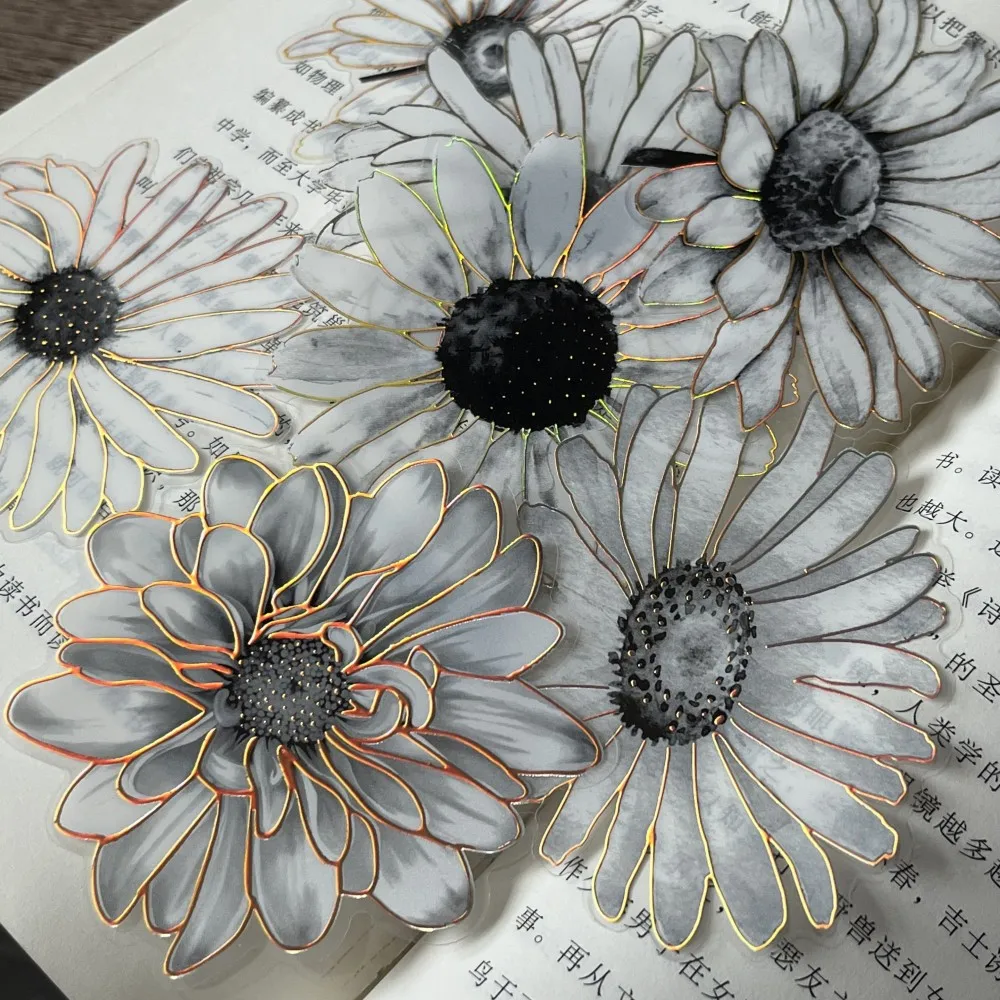 

20Pcs PET Vintage Large Flowers Crystal Black Ink Stickers Scrapbook DIY Sticker Craft Diary Journaling Scrapbooking Material