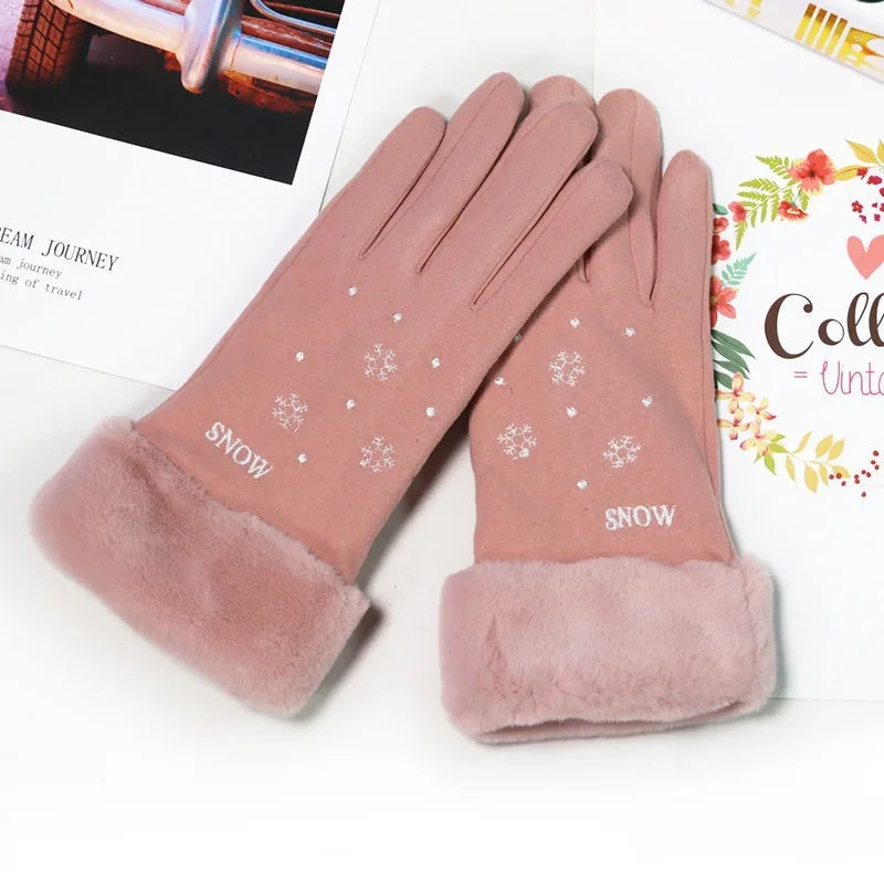

Knitted Gloves Women Winter Plus Velvet Warm Gloves Thick Suede Outdoor Riding Cold-proof Wool Touch Screen Gloves