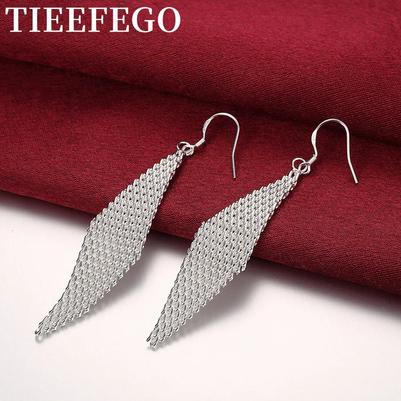 

TIEEFEGO 925 Sterling Silver Triangle Mesh Earrings For Woman Wedding Engagement Fashion Party Charm Jewelry Gift