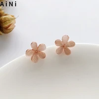 s925 needle delicate flower earrings hot selling sweet korean jewelry small resin stud earrings for girl student gifts