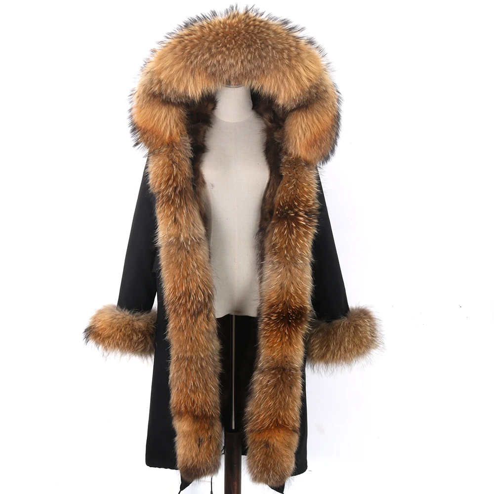 2022 Fashion Real Fur Coat Winter Jacket Women Short Parka Waterproof Natural Fox Fur Collar Hood Thick Warm Raccoon Fur Liner