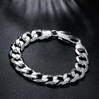 factory outlets fashion 925 stamp silver color bracelet for men classic 12mm sideways chain luxury jewelry wedding party gifts