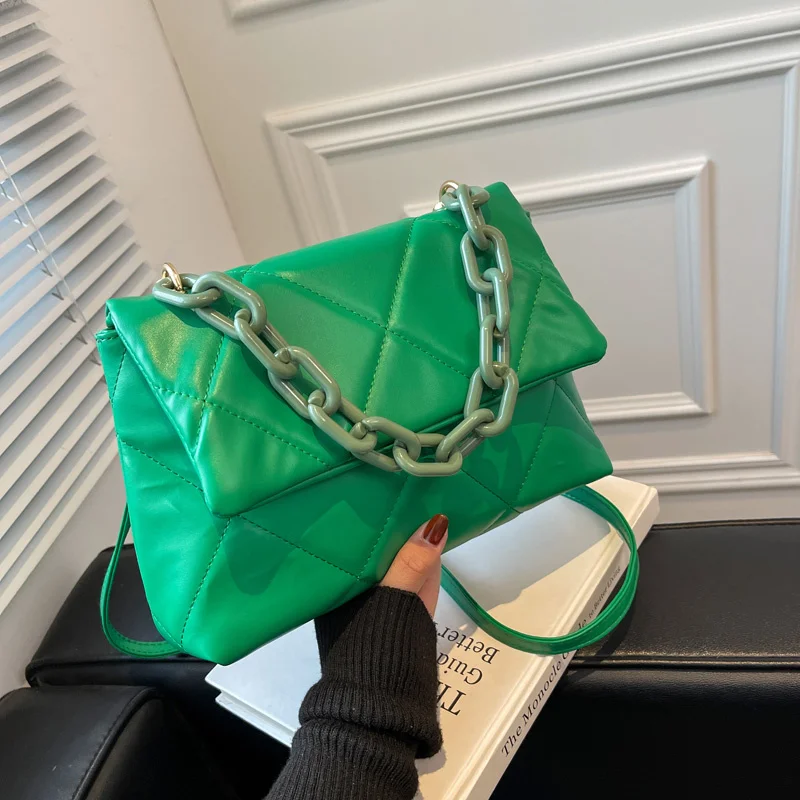 

Women Soft PU Leather Crossbody Bags Embroidery Thread Flap Bag Luxury Designer Branded Trending Chain Shoulder Handbags Purse