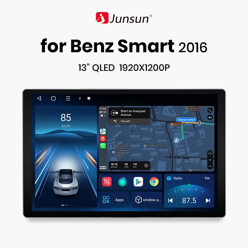 

Автомобильный радиоприемник Junsun X7 MAX, 13,1 дюйма, 2K AI Voice, Android, для Mercedes Benz Smart 2016