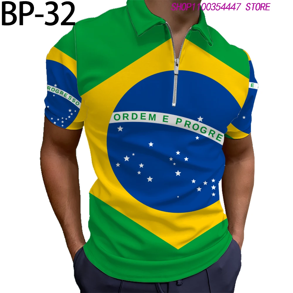 

BRAZIL Style New Summer Thin Men's Comfortable Short Sleeve Zipper Polos HD Digital Print Polyester Breathable T-shirt Tops