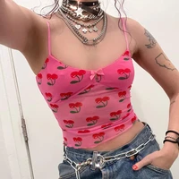 fashion printing mesh see through straps crop top summer 2022 sexy casual skinny tops women party streetwear y2k clothes camis
