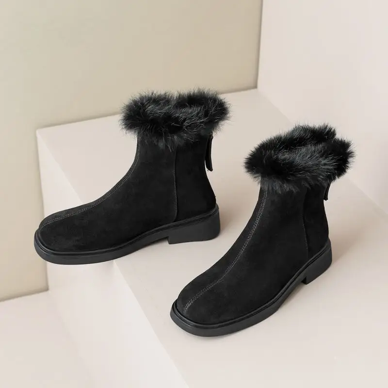 

Size 34-43 Thick Plush Inside Suede Genuine Leather Women Boots Comfortable Fashion Winter Keep Warm Snow Boots Easy To Walk