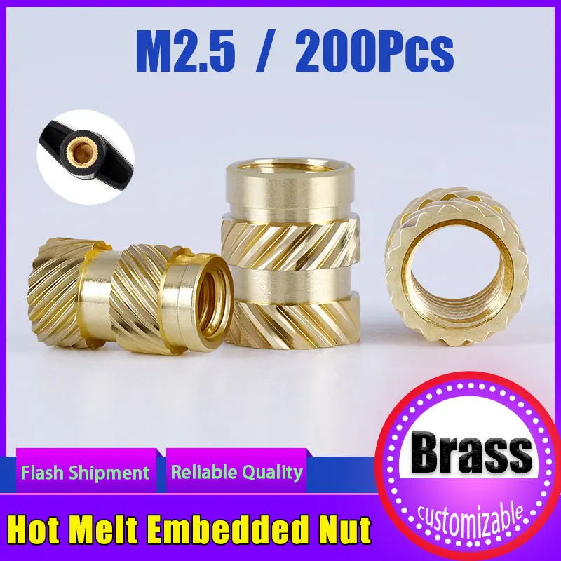 

200pcs M2.5 Brass Hot Melt Inserts Nut Heating Molding Copper Thread Inset Nuts SL-type Double Twill Knurled Injection Brass Nut