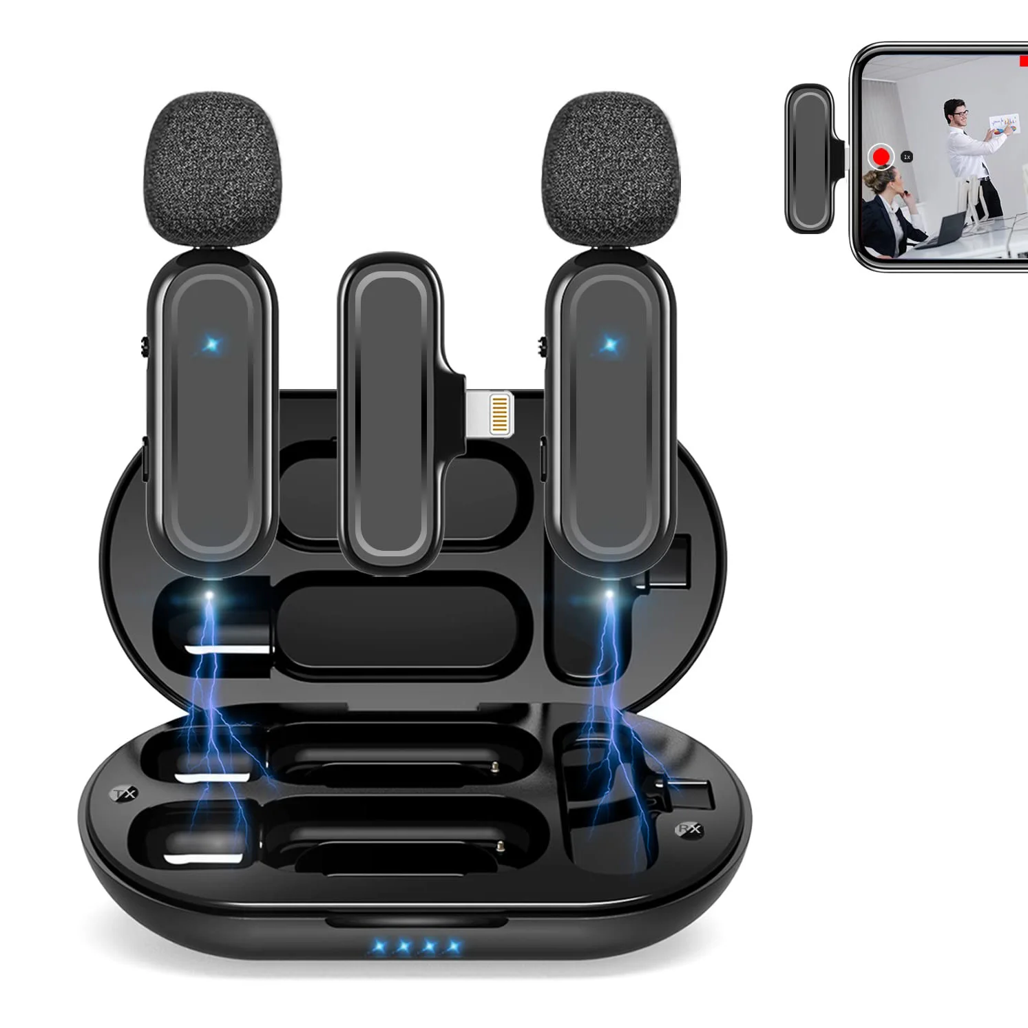 

Wireless Lavalier Microphone for iPhone iPad Clip on Lapel Microphone with Charging Case Video Recording YouTube Interview