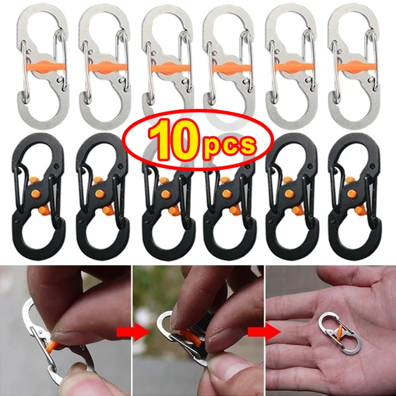 

10Pcs Outdoor Camping S Type Carabiner with Lock Mini Keychain Hook Anti-Theft Outdoor Camping Backpack Buckle Key-Lock Tools