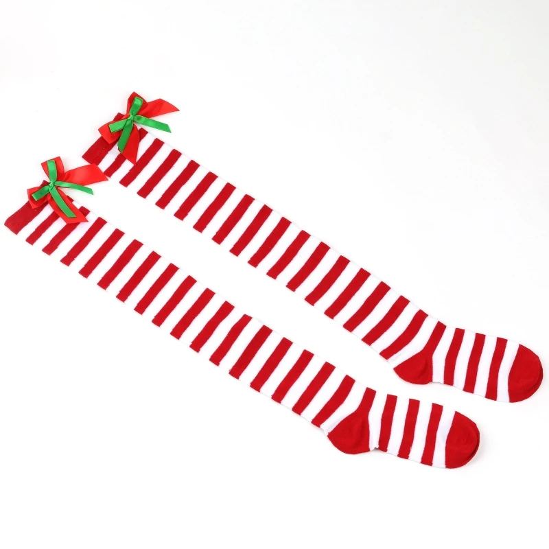 Полосатые чулки для женщин нижнее белье рождественские зеленые и красные банты