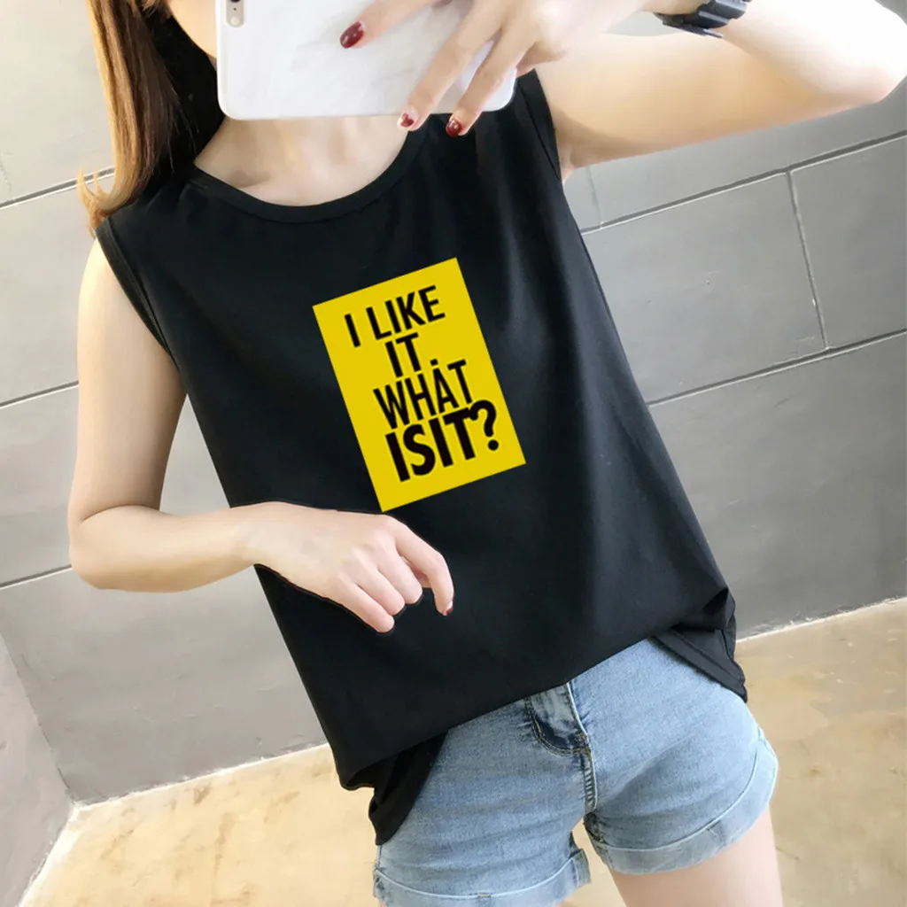 

Summer New Sleeveless Tops For Women Loose I Like It What Isit Letters Printed Casual Bottoming Vest Haut Femme Майка Женская