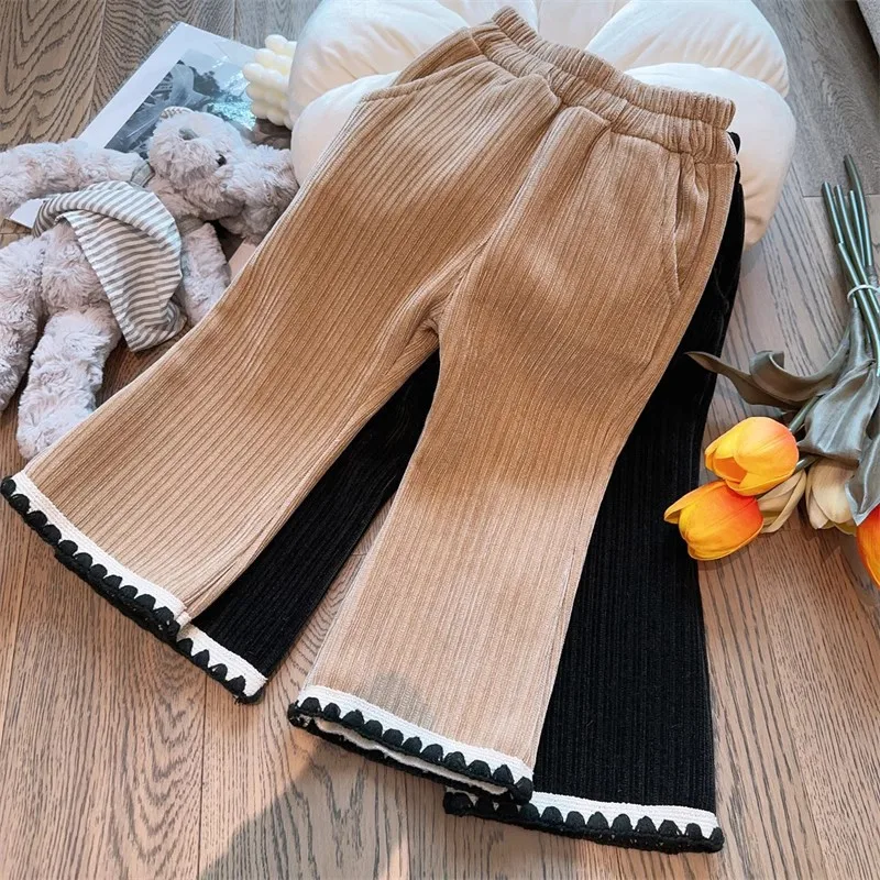 

2023 зимние милые плотные теплые флисовые брюки для девочек, детские брюки для малышей, два цвета