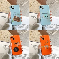 cute sloth phone case orange and blue for apple iphone 12pro 13 11 pro max mini xs x xr 7 8 6 6s plus se 2020 cover