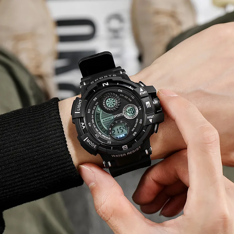 

Sport Digital Round Watch Luminous Dial Casual Fashion Clock Outdoor Rubber Strap Fashionable Watch for Men