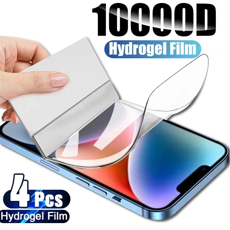 4Pcs Hydrogel Film Full Cover per iPhone 11 12 13 14 Pro Max Mini Screen Protector per iPhone 14 11 8 7 6 Plus X XR XS MAX Film