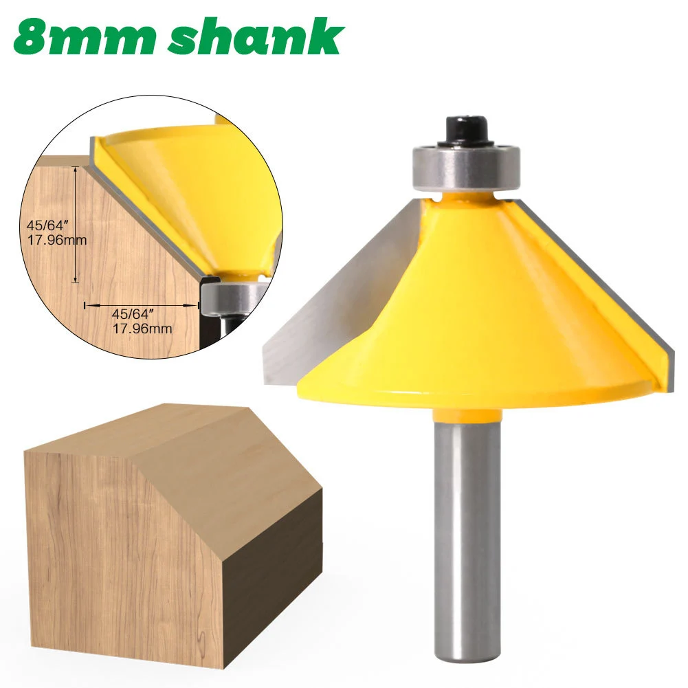 

1PC 8MM Shank Milling Cutter Wood Carving Large 45 Degree Chamfer & Bevel Edging Router Bit Wood Cutting Woodworking Router Bits
