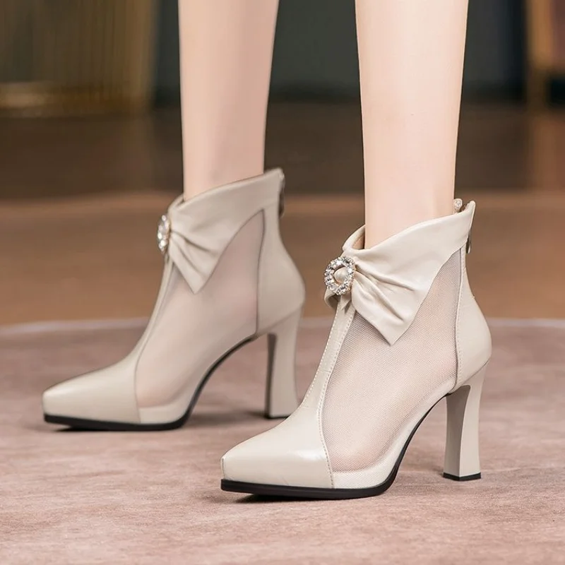 

BCEBYL 2023 летние новые модные сандалии в сеточку, Элегантные Высокие каблуки, женские сексуальные вырезанные фотоботинки, Крутые ботинки со стразами