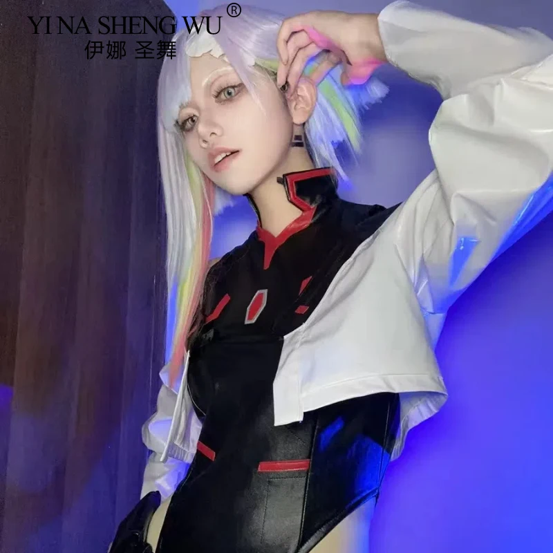 Киберпанк косплей Люси многоцветный градиент стиль короткие волосы Люсикосплей