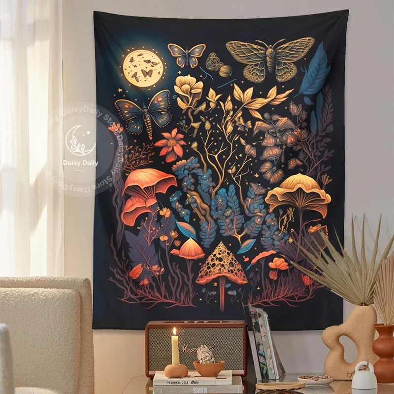 Настенный Гобелен Moon Moth грибы цветы волшебный психоделический растительный